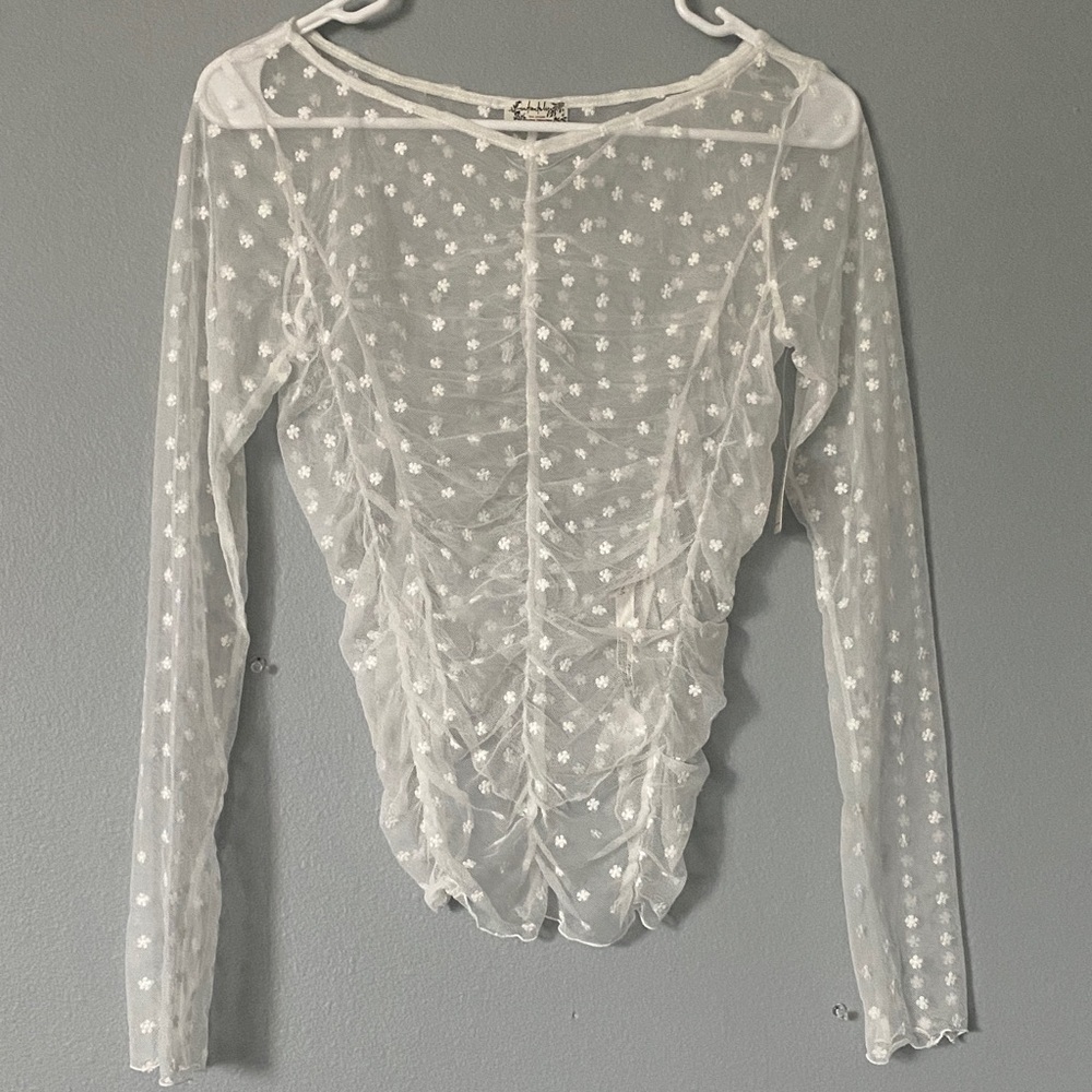 Free People Sheer White Flower Top